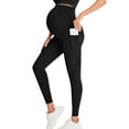 thumbnail image 2 of Women's Maternity Yoga Pants, Maternity Leggings, High Elastic Belly Support Seamless Leggings with Pockets, Pregnancy Workout Tights, Comfortable Motherhood Activewear for Daily Wear Black M, 2 of 8