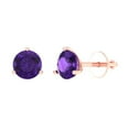 thumbnail image 2 of 2 Ct Round Cut Studs Purple Natural Amethyst 14K Rose Solid Solid Gold Everyday Dainty Earrings Screw Back, 2 of 7