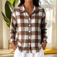 thumbnail image 7 of Womens Fashion Checkered Shirt Collared Long Sleeve Gingham Plaid Shirts Loose Fit Button Front Casual Everyday Blouse, 7 of 7