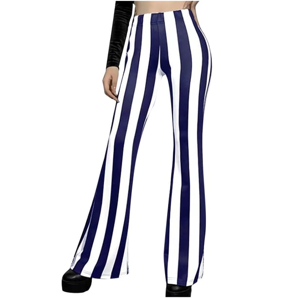 Pantalones Casuales de Mujer Pantalones Acampanados de Cintura Alta Estampados A Rayas de Moda Odeerbi ODB-6