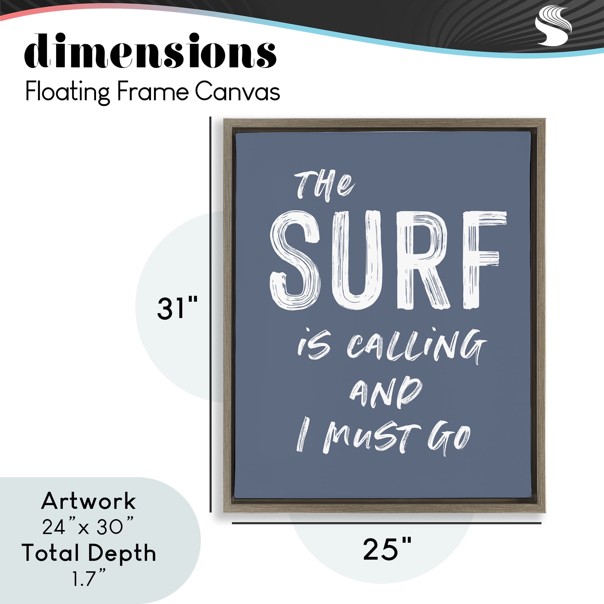 Surf Is Calling Must Go Brown Framed Floater Canvas Wall Art, design by Lettered and Lined