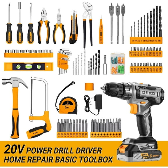 20V Cordless Power Drill Tool Kit Set with Battery for Home Projects, Yellow
