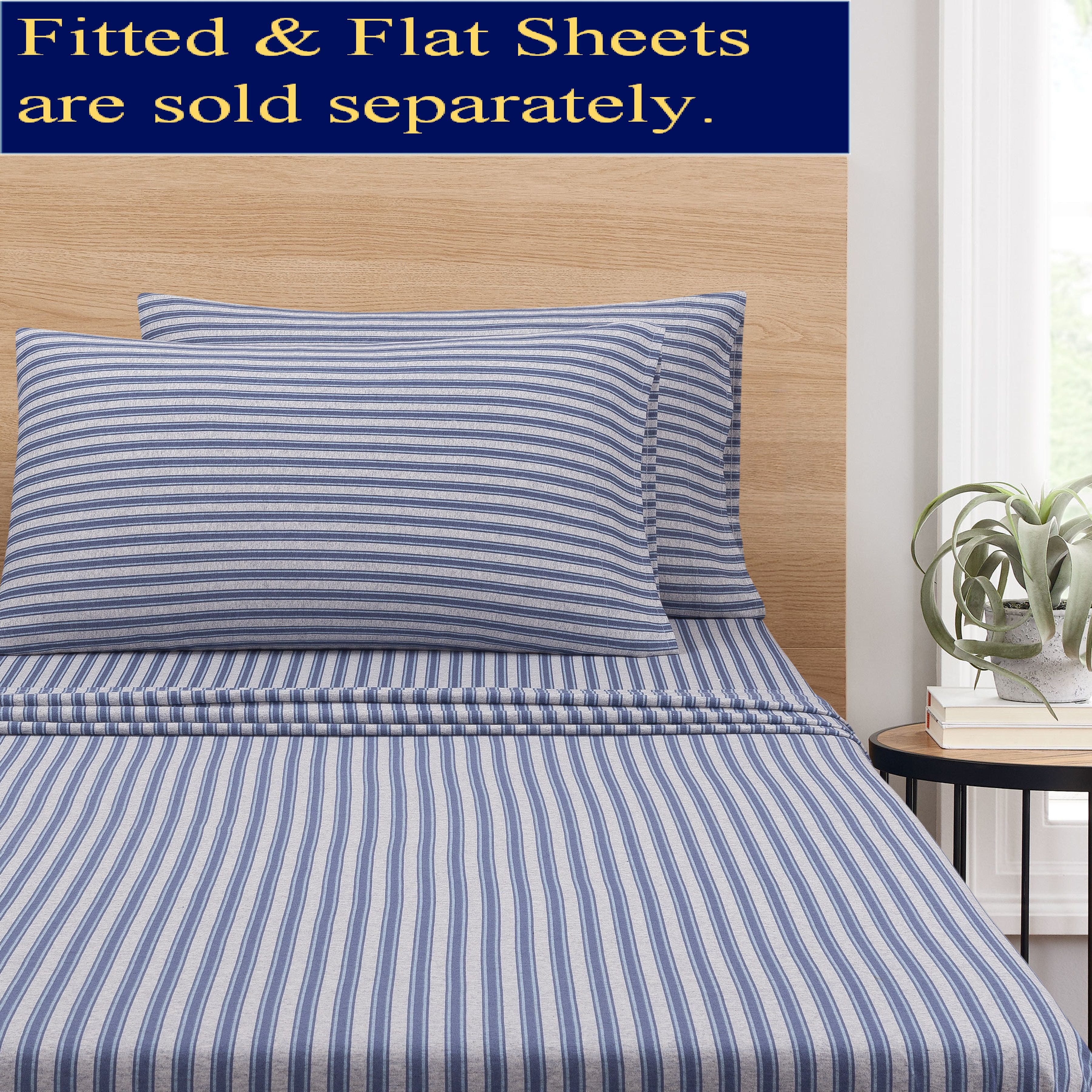 Mainstays Adult Jersey Extra Soft Pillowcase Set, Standard/Queen, Blue Stripe, 2 Piece
