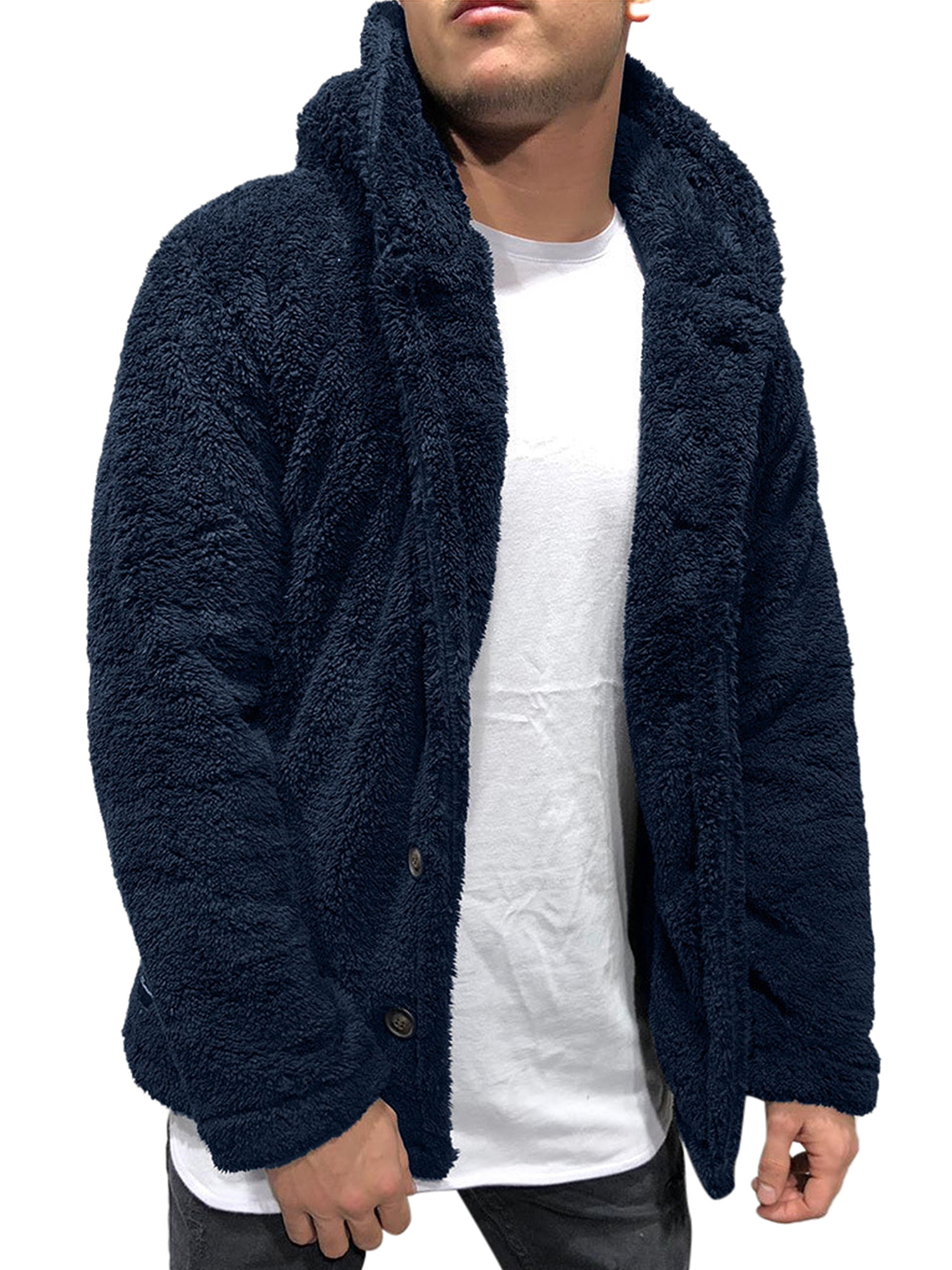 Nicetage Mens Fuzzy Sherpa Hoodie Lightweight Jacket Open Front Cardigans Coat with Pockets