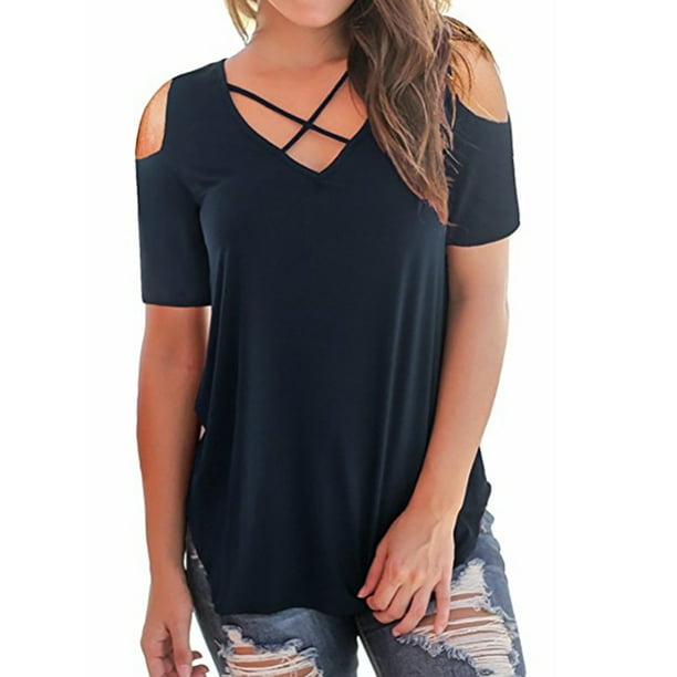 Sexy Dance - Tops for Women Summer Short Sleeve Blouse Cross V Neck T ...