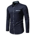 thumbnail image 2 of WREESH Men's Elegant Dress Button Down Shirts Casual Long Sleeve with Patchwork Design, Turn-Down Collar, and Solid Color for a Versatile Wardrobe Essential Navy, 2 of 9