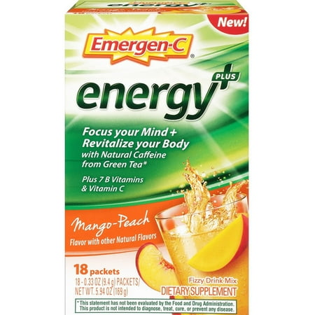 Fizzy Drink - 3 Pack - Emergen-C Energy+ Fizzy Drink Mix, Mango Peach Flavored 18 ea