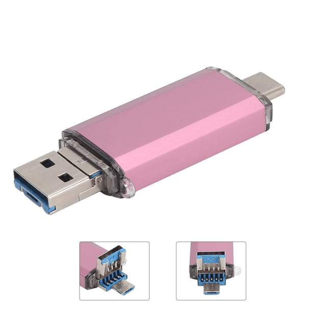 Ccdes dispositivo de almacenamiento de datos portátil U Disk 3 en 1 Aleación de aluminio HighSpeed Rose Gold USB3.0 Flash Disk para teléfonos móviles Computadoras (32GB Cable No se aplica