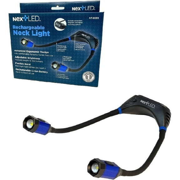 NextLED NT-6633 Heavy Duty Rechargeable Neck Light with Magnetic Base, IPX4, 2000mAh Battery, LED Mechanic Neck Light Hands Free, Flexible Around The Neck Flashlight, Neck Work Light Rechargeable