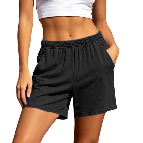 Ozmmyan Womens High Waist Yoga Shorts Cotton Blended Solid Color Casual Shorts with Soft and Comfortable Pocket Sleepwear Shorts Spring/Summer Casual Home Furnishings