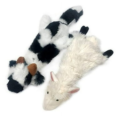 Best Pet Supplies 2-in-1 Stuffless Squeaky Dog Toys with Soft, Durable Fabric for Small, Medium, and Large Pets, No Stuffing for Indoor Play, Supports Active Biting and Play - Sheep, Cow, Small