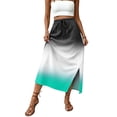 thumbnail image 6 of Gradient High Waisted Skirt, Casual Flowy Long Skirt with Slit and Pockets, Summer Ombre A-Line Slacks, 6 of 6