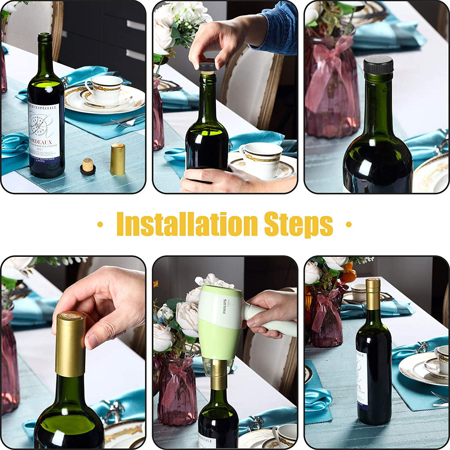 Gold UPKOCH 200 Pcs PVC Heat Shrink Retractable Wine Capsules Wrap Sleeves Flip Bottle Capsules Film for Home Wine Cellars 