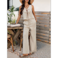 thumbnail image 5 of Womens 2 Piece Outfits V Neck Tie Waist Vest and Wide Leg Casual Pants Sets Deep Color S, 5 of 7