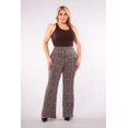 thumbnail image 3 of Plus Size High Waist Flare Pants With Front Seam Detail - Khaki, Brown Plaid, 3 of 9