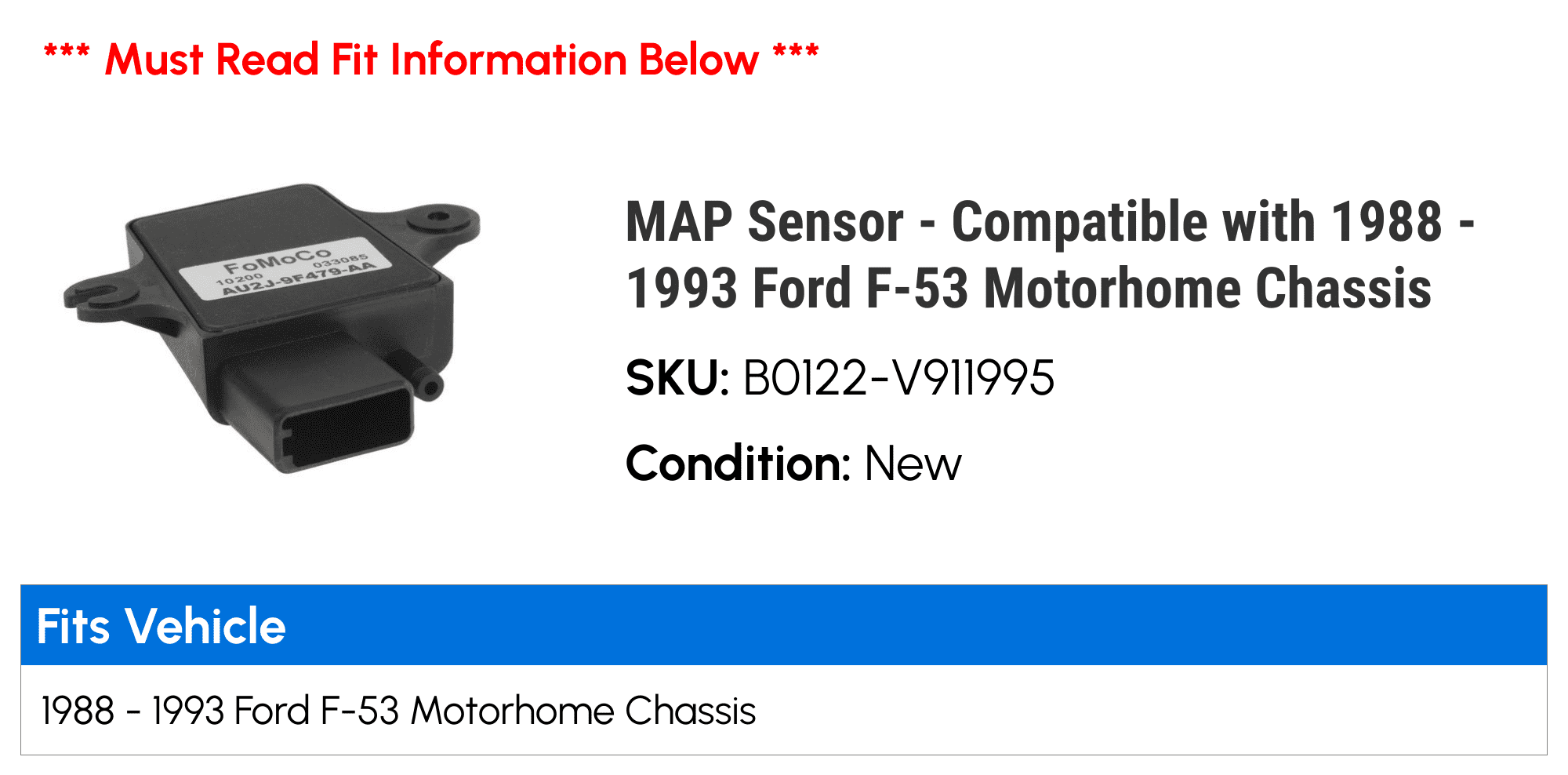 MAP Sensor - Compatible with 1988 - 1993 Ford F-53 Motorhome Chassis 1989 1990 1991 1992