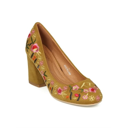 - New Women Floral Embroidered Block Heel Pump - 17931 By Refresh Collection