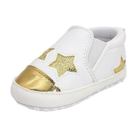 Zapatos de cuna de bebé unisex Sunnimix estrellas lindas prewalker confort suela blanda oro 0-18 m