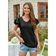 thumbnail image 3 of Uniexcosm Women Casual T-shirt Tops Loose Fit V-Neck Ruffle Sleeve Summer Tee, 3 of 5