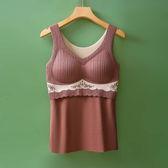 EGNMCR Women's Tank Top Winter Warm Seamless Plus Velvet Bottoming Thermal Vest Cold Weather Protection Underwear