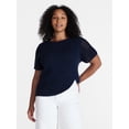 thumbnail image 2 of Time and Tru Women's Textured Crewneck Sweater with Short Sleeves, Lightweight, Sizes XS-XXXL, 2 of 6