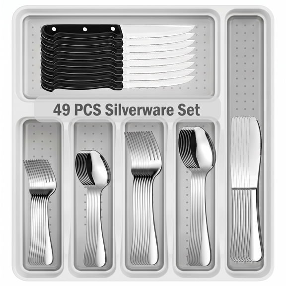 Torio 49-Piece Silverware Set, with Drawer Organizer – Dishwasher Safe, Elegant Design for Home & Parties, Perfect Gift