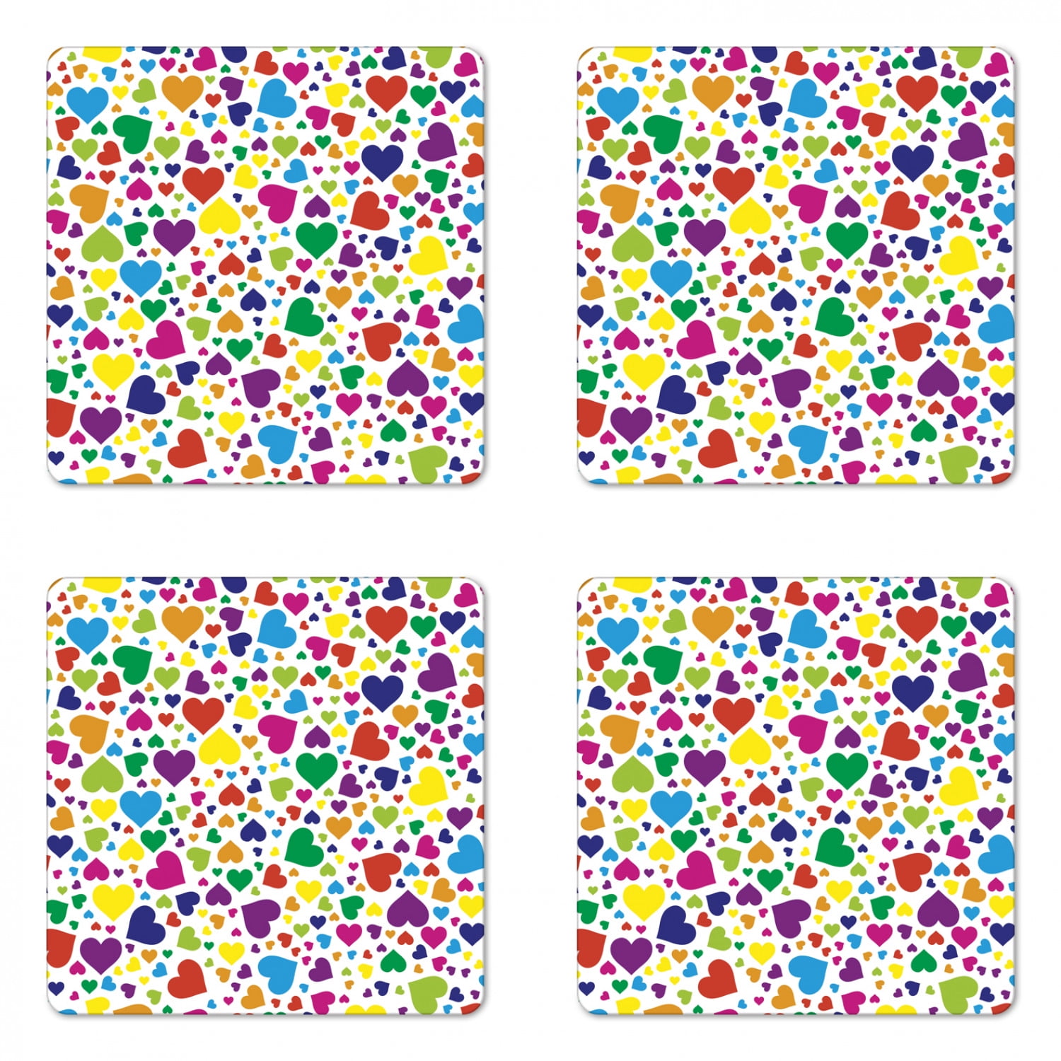 Download Love Coaster Set of 4, Hearts Rainbow Vibrant Colors Love ...