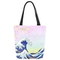 thumbnail image 1 of ASHLEIGH Big Wave Cherry Blossoms Canvas Tote Bag Shoulder Handbag Grocery Bag for School Shopping Travel, 1 of 3