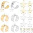thumbnail image 1 of Aproximadamente 8 anillos abiertos de acero inoxidable de 2 colores para dedos, con dije de estrella y anillas abiertas, de 17 mm, estilo gótico punk, ajustables, apilables y llamativos., 1 of 7
