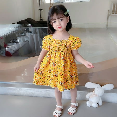 

Toddler Girls Short Sleeve Beach Dresses Kids Floral Printed Princess Dress Clothes