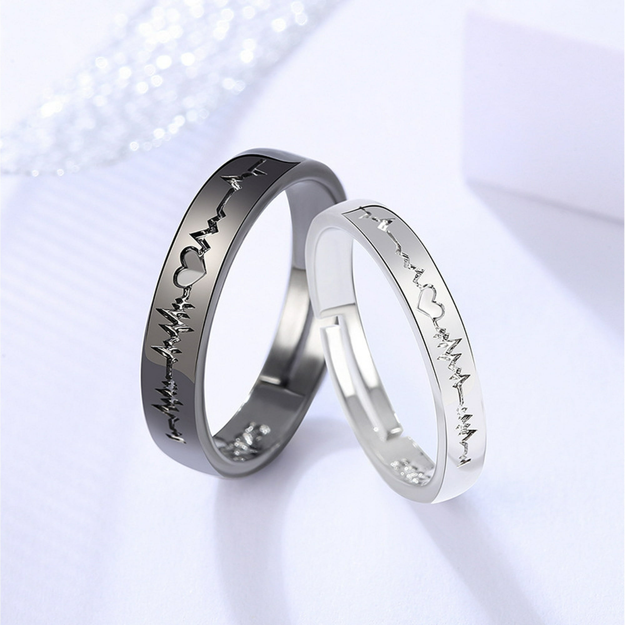 Heartbeat Rings for Couples I Love You Matching Promise Rings His and Hers Wedding Band Sets with Stainless Steel Box Comfort Fit Walmart