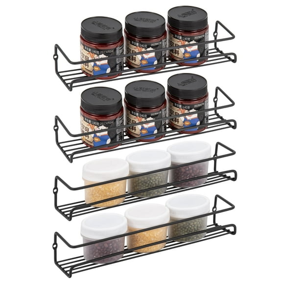 ROFAY Wall Mounted Spice Rack Organizer, 4-Tier Hanging Seasoning Shelf for Cabinet, Door, Pantry (Black)