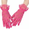 thumbnail image 5 of WJOSBXT 1Pair Women Lace Floral Short Gloves, Elegant Tea Party Wedding Bridal Gloves Hot Pink, 5 of 5