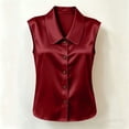 thumbnail image 6 of ClodeEU Women's Collared Sleeveless Button Down Satin Shirt,Casual V Neck Solid Blouse Red,Women's Plus XXXL, 6 of 7