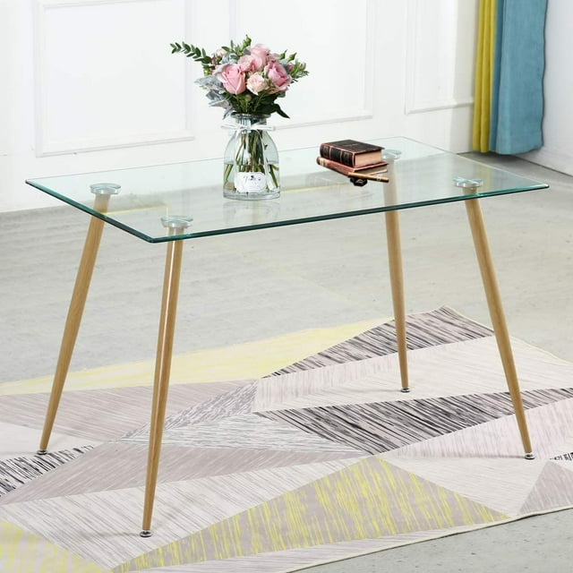 EiweLive Rectangular Dining Table for 4 Person, Modern Glass Kitchen
