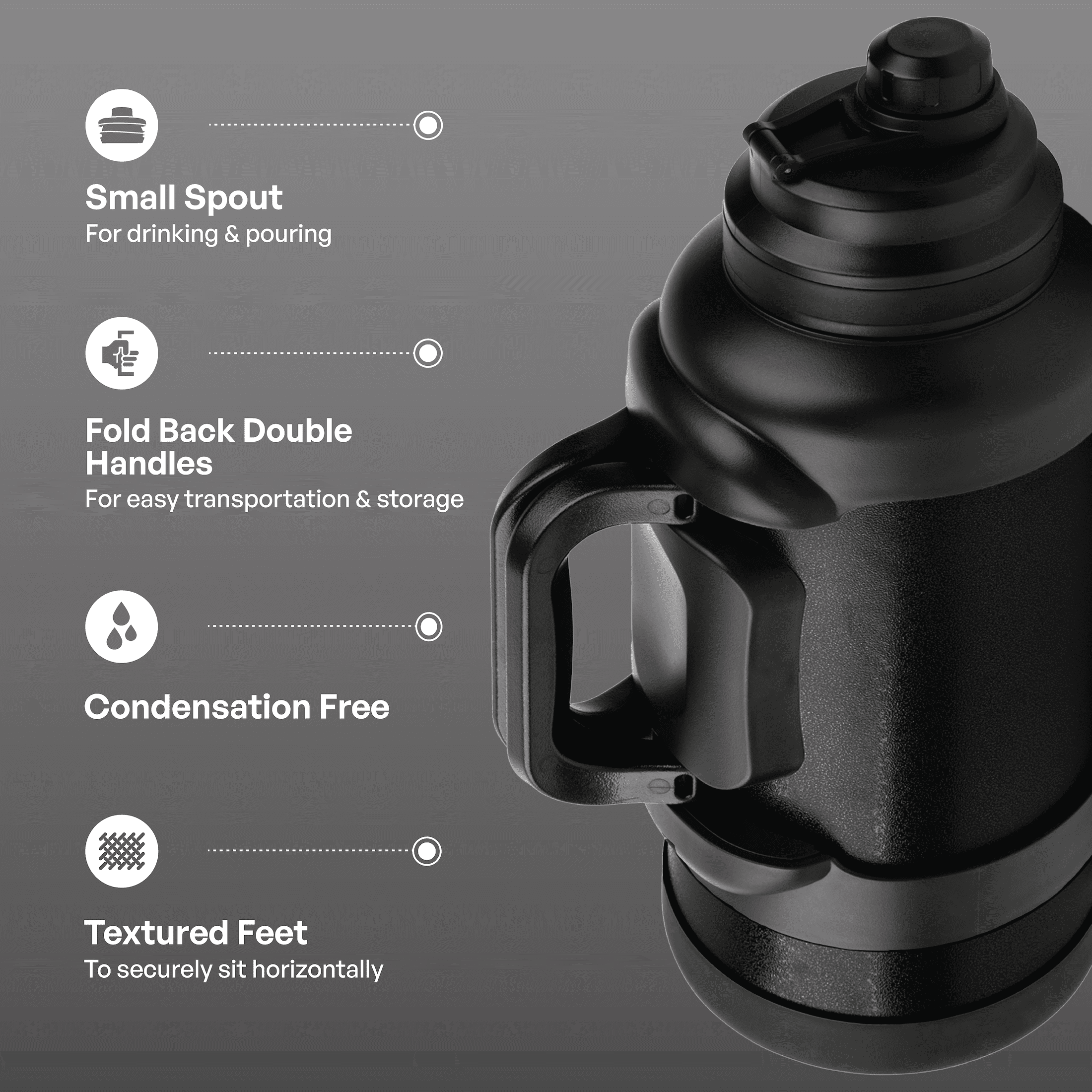 TAL 3 Liter Stainless Steel Zeus Black Water Bottle with Leak-Proof Lid