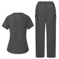 thumbnail image 3 of Maqroz Scrubs for Women Set Straight Leg Color Block Short Sleeve V Neck Top and Long Pants with Pockets Set Loose Nurse Uniform 2026 Work Outfits Office Dark Gray M, 3 of 8