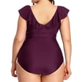thumbnail image 4 of GEWSEY Women's Plus Size Bathing Suit One Piece Swim Dress Tummy Control Swimsuits Ruffle V Neck Swimwear Purple, XL, 4 of 6