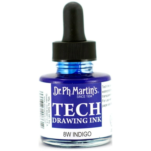 Dr. Ph. Martin's® TECH Drawing Ink (8W) Ink Bottle, 1.0 US fl oz, Indigo, 1 Bottle