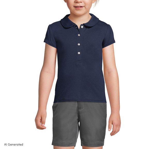 Lands' End Girls Short Sleeve Peter Pan Collar Polo Shirt