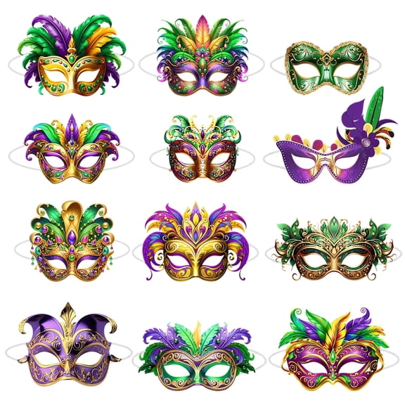 Xfvqtps 12 PCS Mardi Gras Mask for Women Paper Masquerade Masks Multicolored Faux Feather Carnival Mask for Makeup Performance Ball Party C-12 PCS
