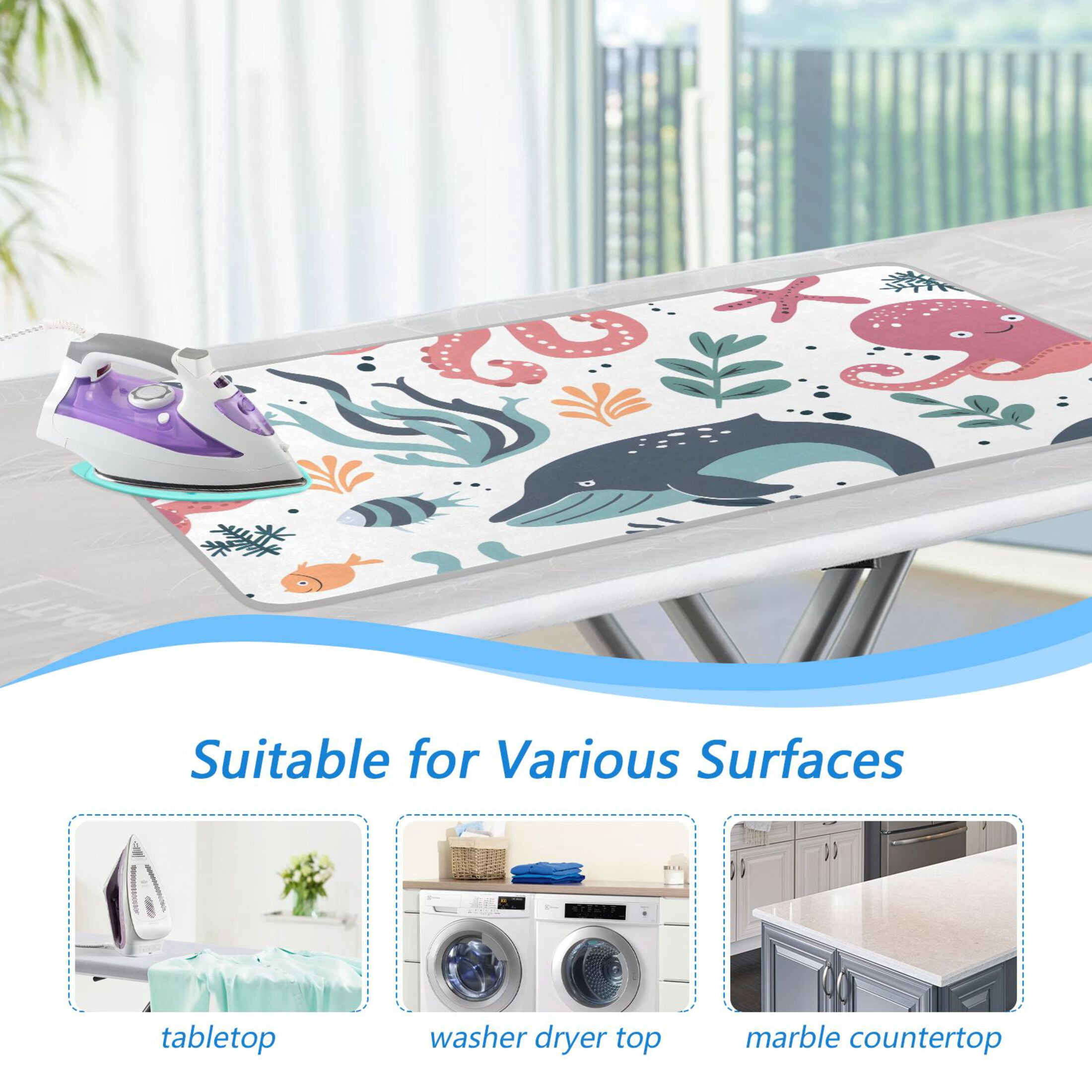 Devilfish Whale Fish Water Plants Ironing Mat Blanket Portable Travel Ironing Pad Heat Resistant Pad 47.2" x 27.6”