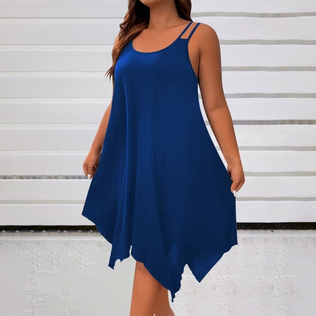 JMKQLZ Spring Summer Sleeveless Round-Neck Outwear Fashion Loose Breathable Dress For Women