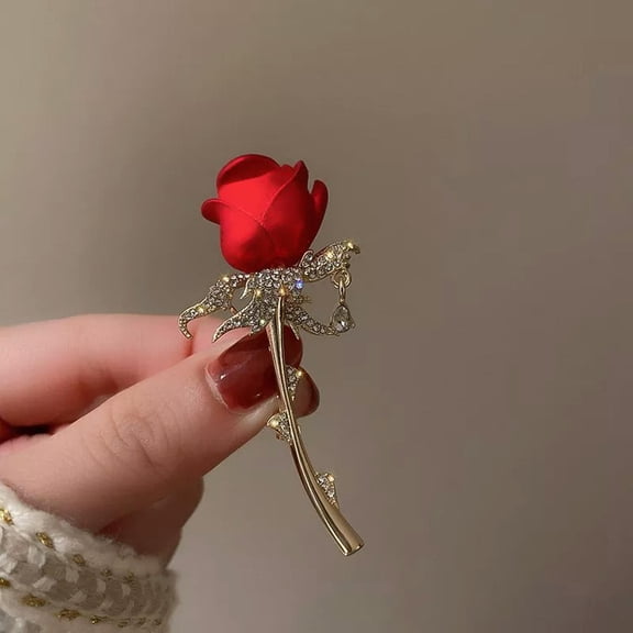 GKNET Fashion Red Rose Flower Enamel Crystal Brooch Pin Corsage Bouquet Women Jewelry