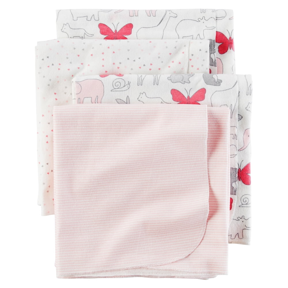 Carters 4Pack Receiving Blanket Animals & Hearts Pink