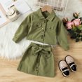 thumbnail image 2 of Mercatoo Toddler Kids Baby Girls Long Sleeve Jacket Coat T Shirt Tops Bow Button Skirts 2PCS Outfits Baby Girl Birthday Dress, 2 of 9