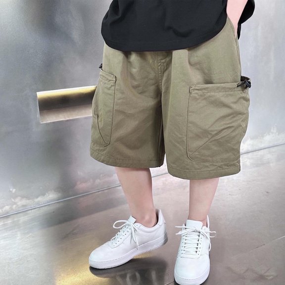 Juslio Boys Elastic Waist Breathable Cargo Shorts Solid Casual Shorts Sizes 4