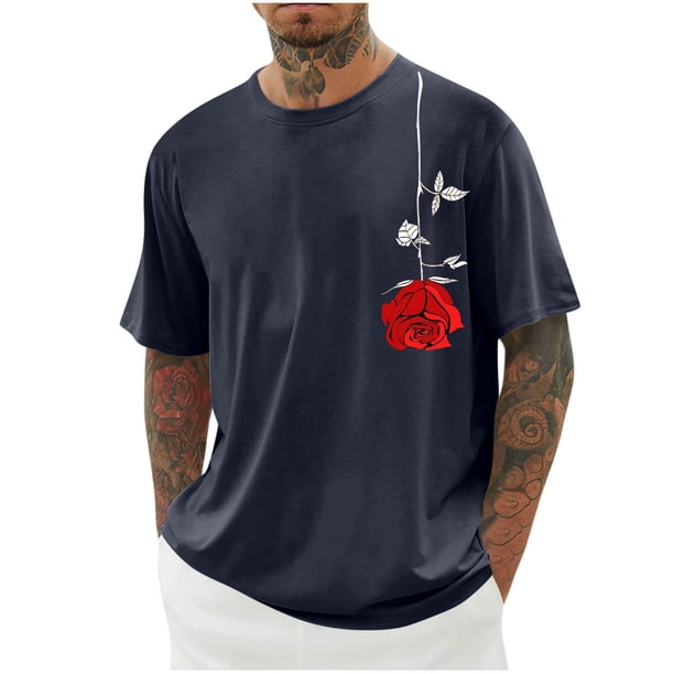 Camisas de Manga Larga para Hombres Imprimir Casual Cuello Redondo Blusa de Manga Corta, Camisas de Lino para Hombres