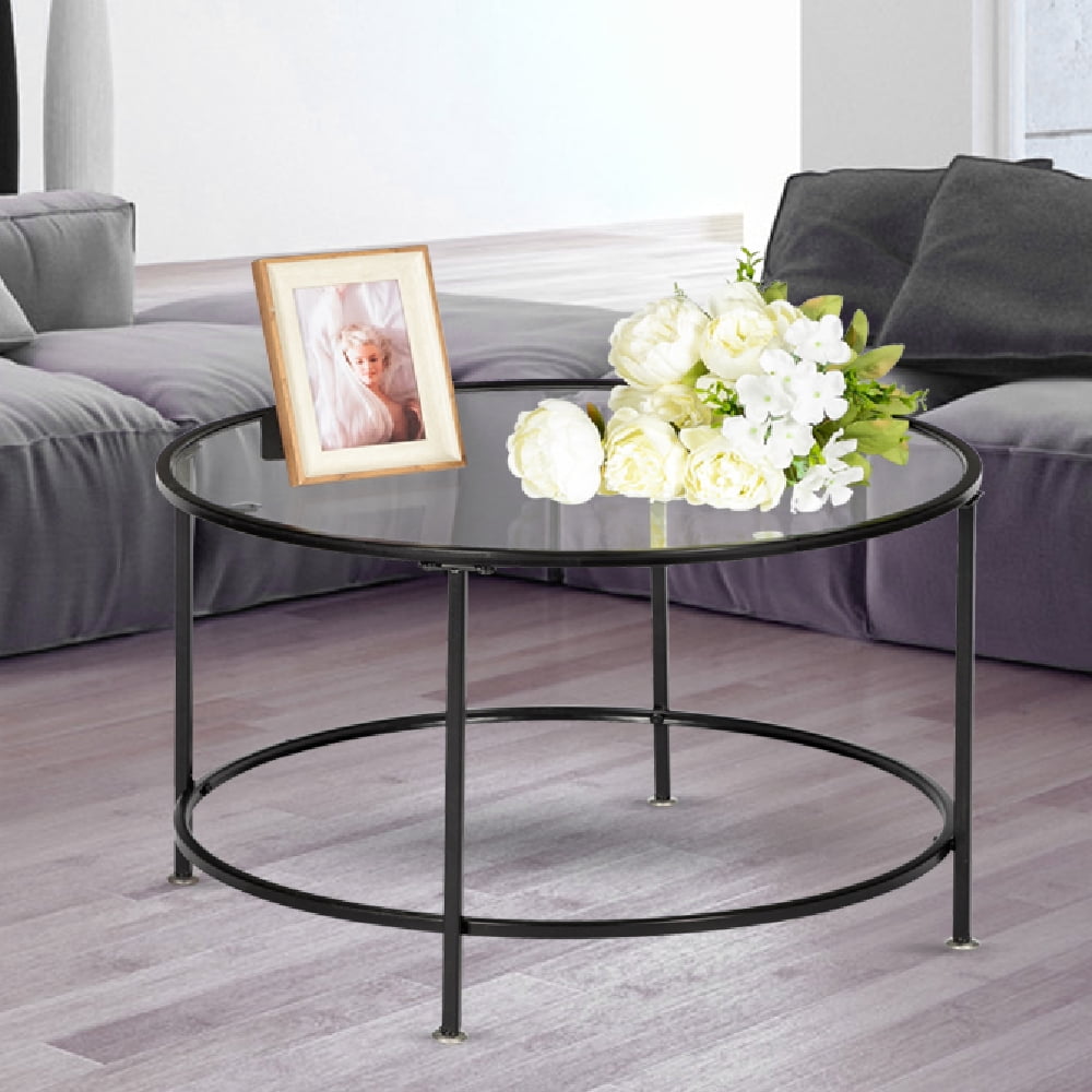 Round Glass Coffee Table,Modern Coffee Table For Living Room,Small