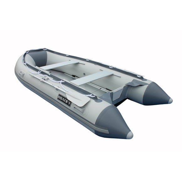 BOATIFY 10.8 ft Inflatable Boat Raft Fishing Dinghy Pontoon Boat Kayak with Aluminum Floor-Grey